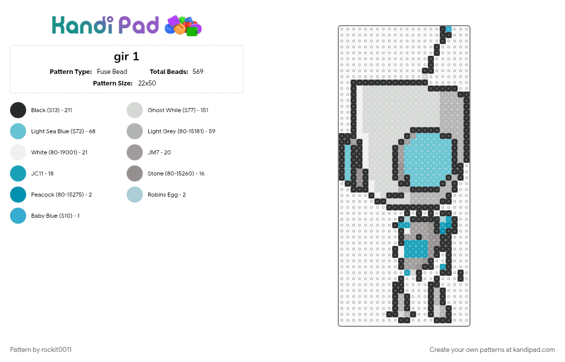 gir 1 - Fuse Bead Pattern by rockit0011 on Kandi Pad - beige, light blue, white