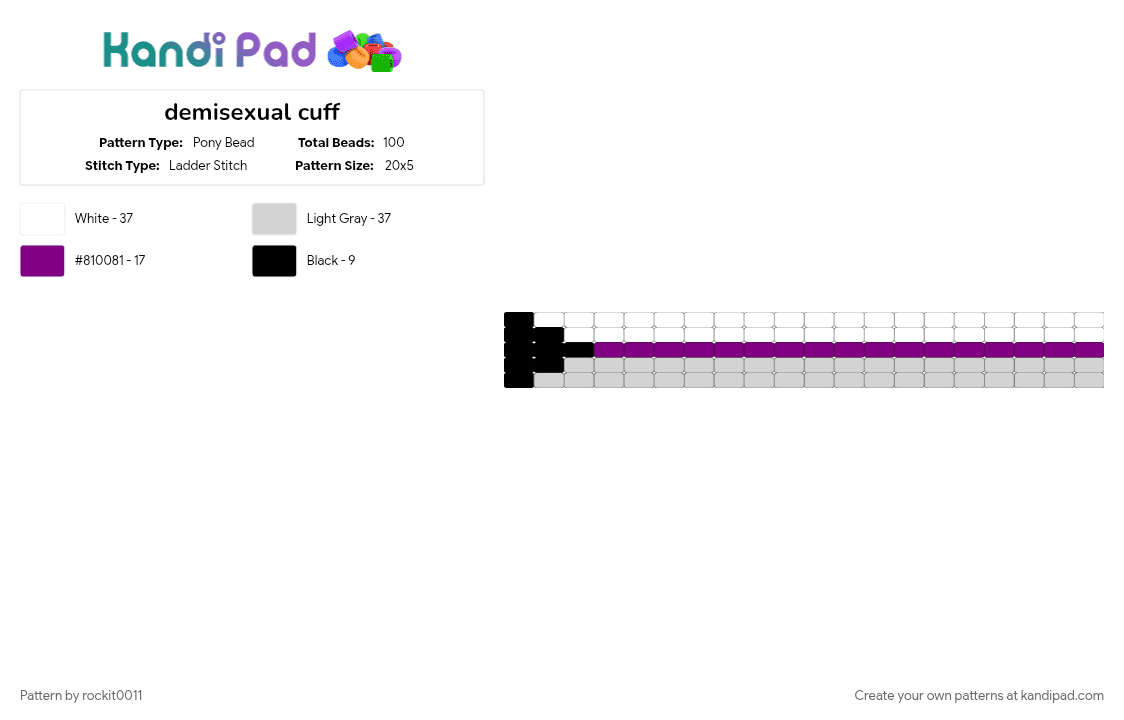 demisexual cuff - Pony Bead Pattern by rockit0011 on Kandi Pad - white