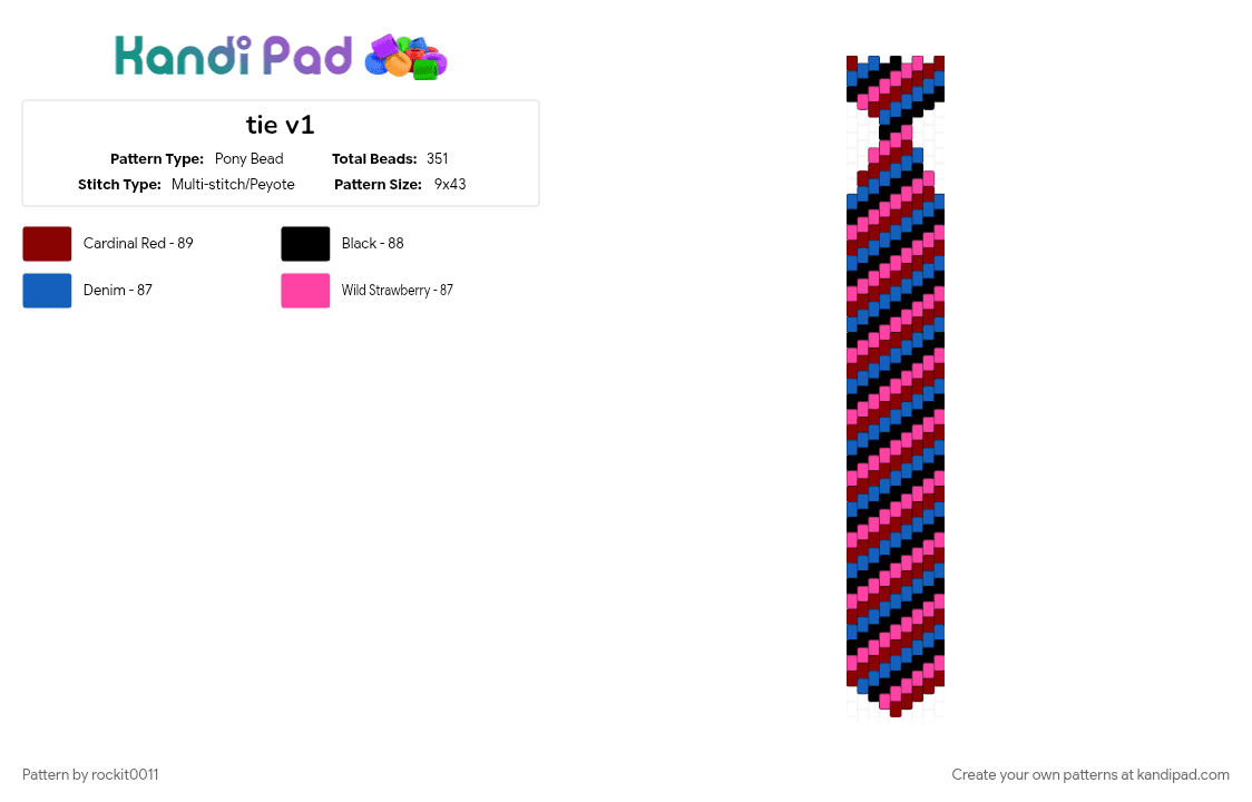 tie v1 - Pony Bead Pattern by rockit0011 on Kandi Pad - blue, pink, red