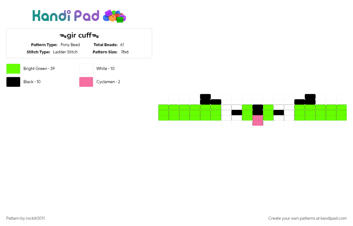 ᯓgir cuffᯓ - Pony Bead Pattern by rockit0011 on Kandi Pad - green