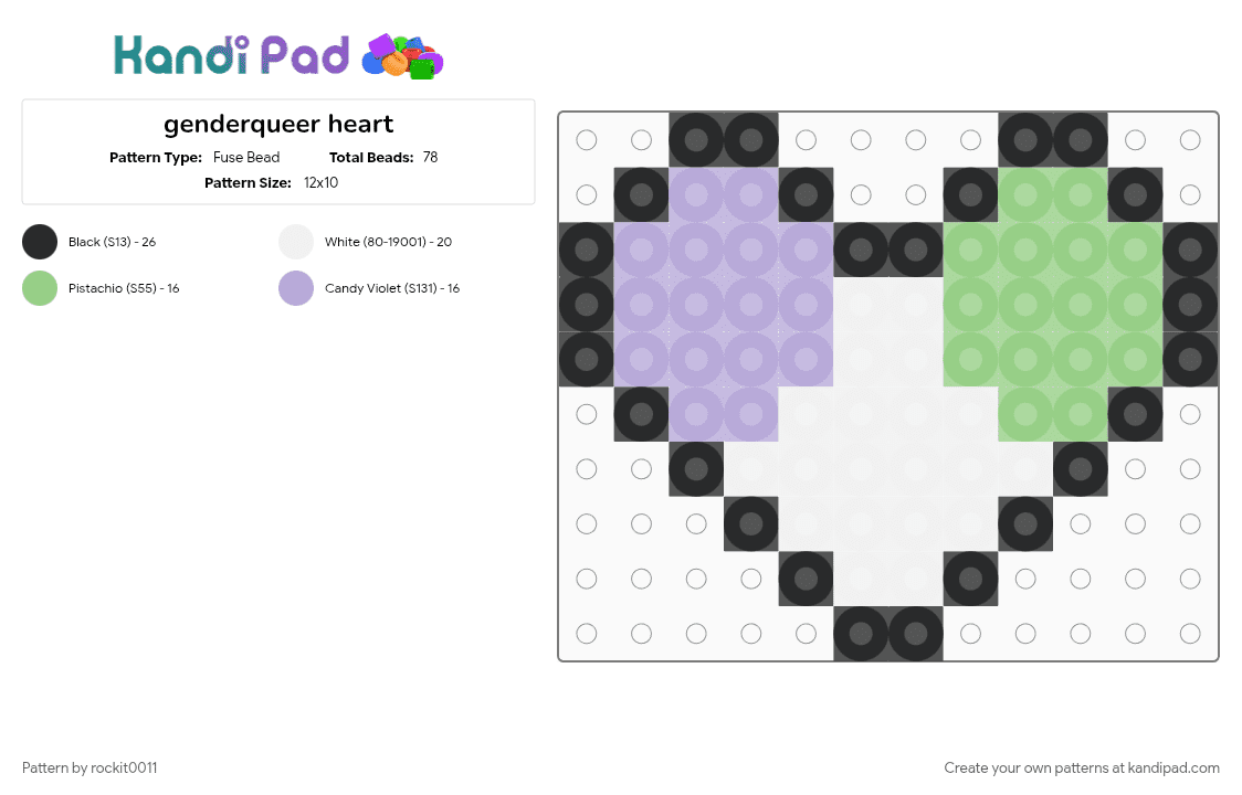genderqueer heart - Fuse Bead Pattern by rockit0011 on Kandi Pad - pink, teal