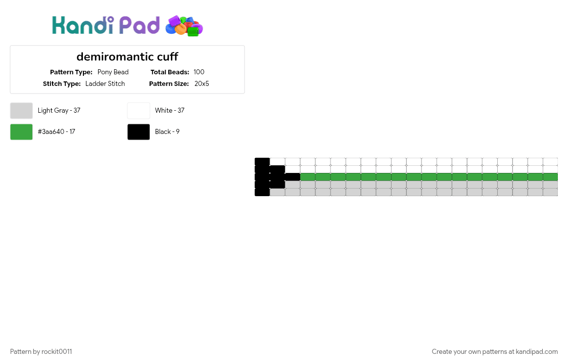 demiromantic cuff - Pony Bead Pattern by rockit0011 on Kandi Pad - white