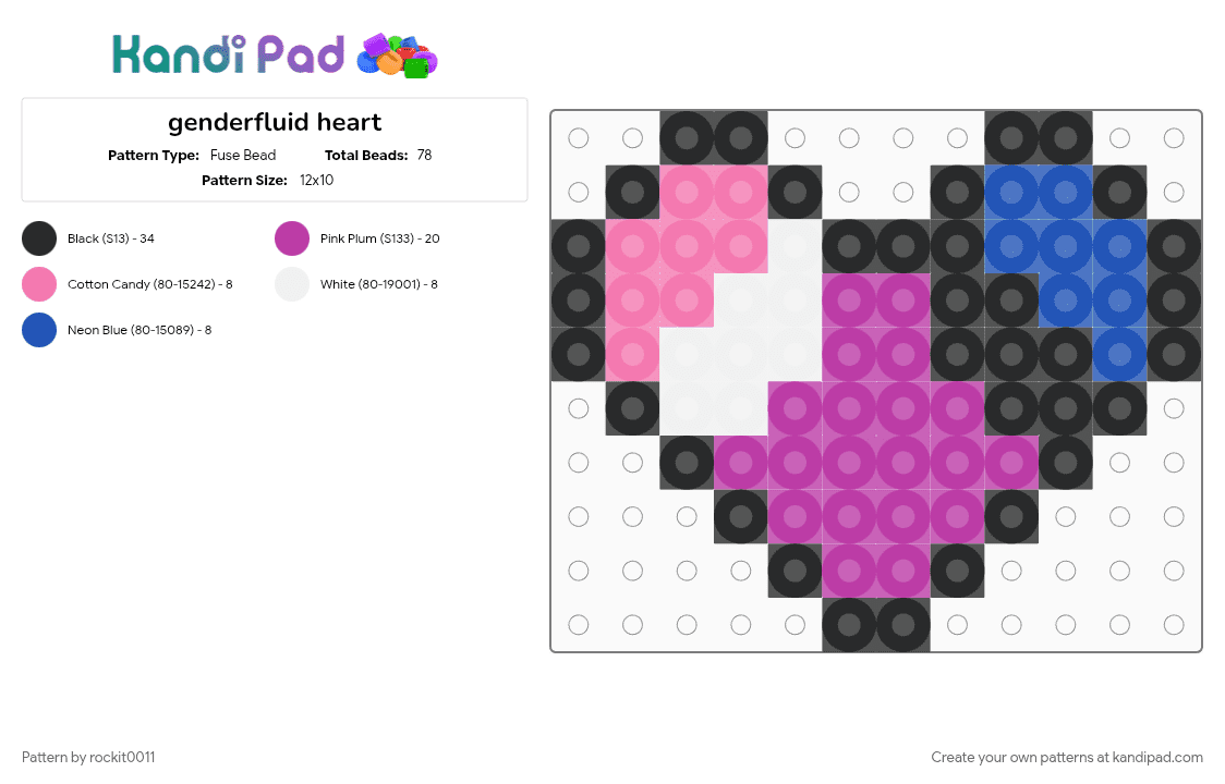 genderfluid heart - Fuse Bead Pattern by rockit0011 on Kandi Pad - pink