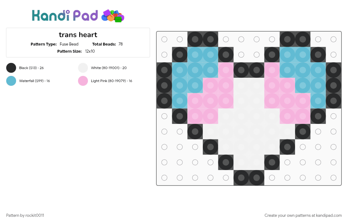 trans heart - Fuse Bead Pattern by rockit0011 on Kandi Pad - light blue, pink