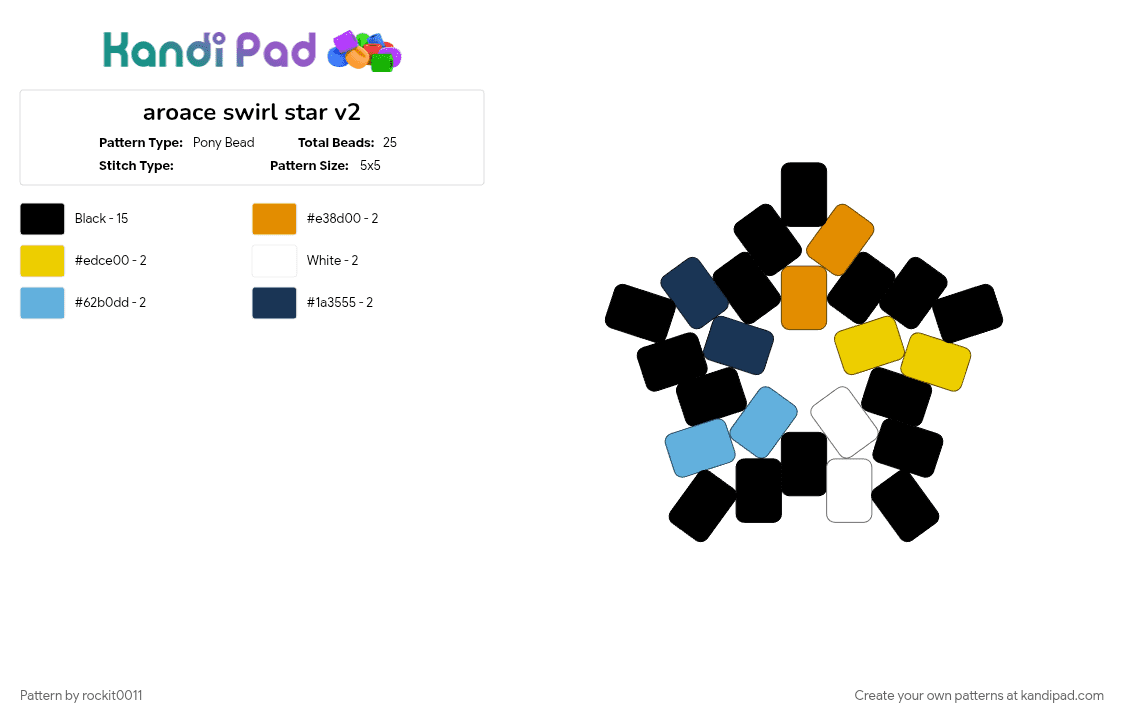 aroace swirl star v2 - Pony Bead Pattern by rockit0011 on Kandi Pad - black, blue, colorful, yellow