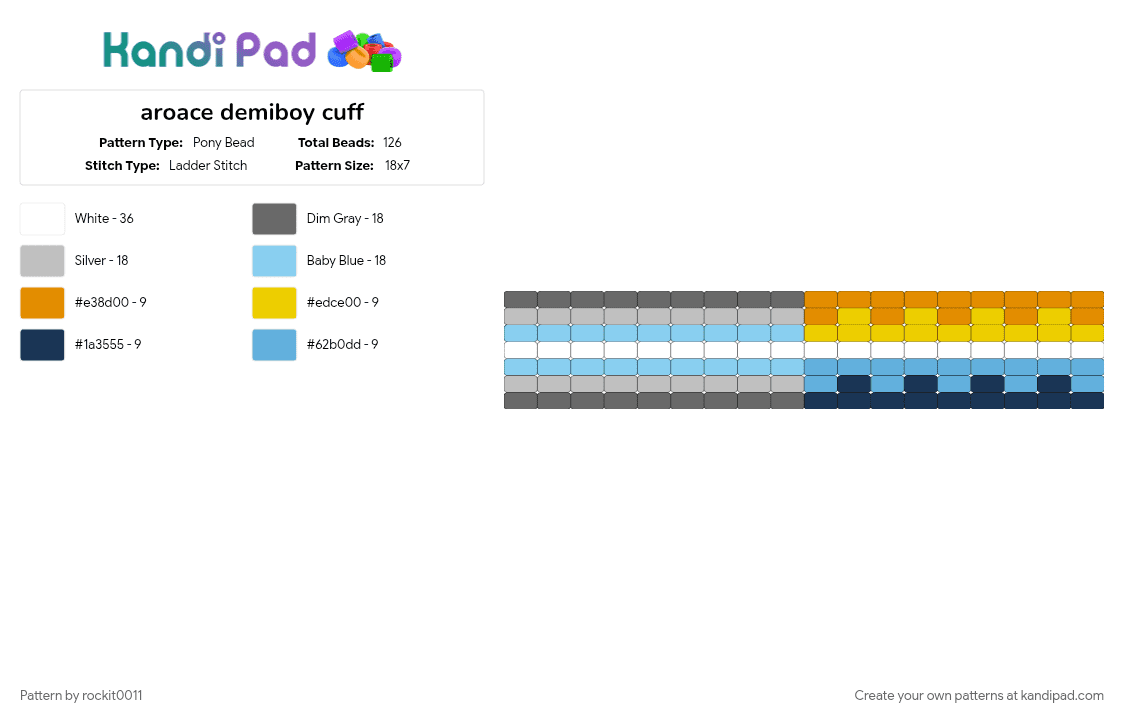 aroace demiboy cuff - Pony Bead Pattern by rockit0011 on Kandi Pad - beige, gray, light blue