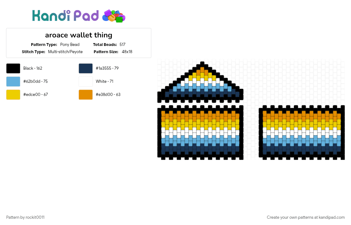 aroace wallet thing - Pony Bead Pattern by rockit0011 on Kandi Pad - blue, light blue, yellow