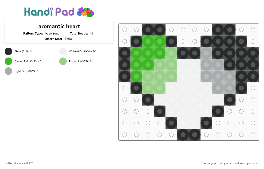 aromantic heart - Fuse Bead Pattern by rockit0011 on Kandi Pad - gray, green, teal