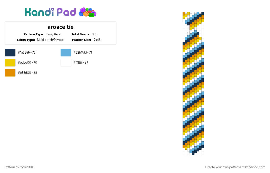 aroace tie - Pony Bead Pattern by rockit0011 on Kandi Pad - blue, light blue, orange, yellow