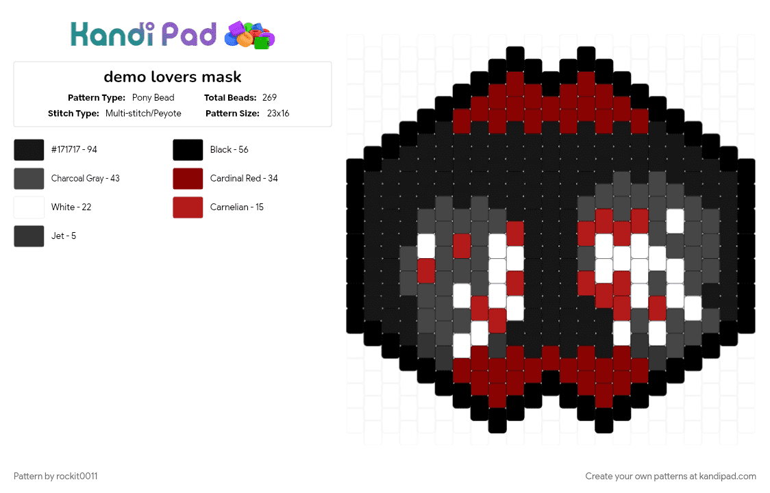 demo lovers mask - Pony Bead Pattern by rockit0011 on Kandi Pad - black, brown, red