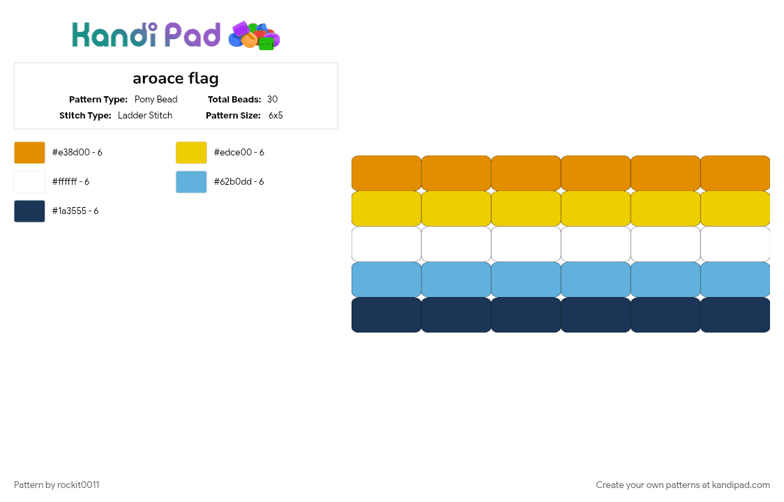 aroace flag - Pony Bead Pattern by rockit0011 on Kandi Pad - blue, light blue, orange, yellow