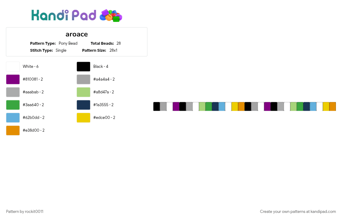 aroace - Pony Bead Pattern by rockit0011 on Kandi Pad - colorful, gray, green, light blue, yellow