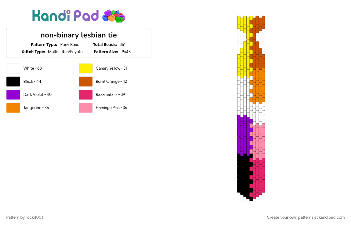 non-binary lesbian tie - Pony Bead Pattern by rockit0011 on Kandi Pad - pink, yellow