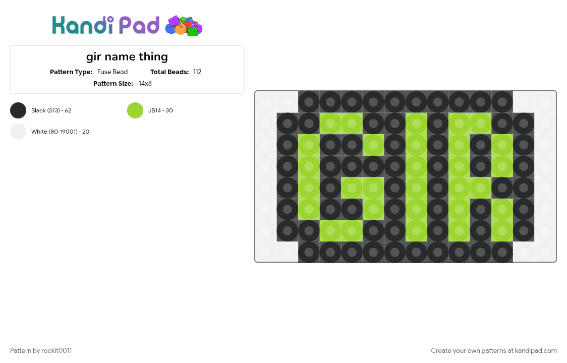 gir name thing - Fuse Bead Pattern by rockit0011 on Kandi Pad - green, white