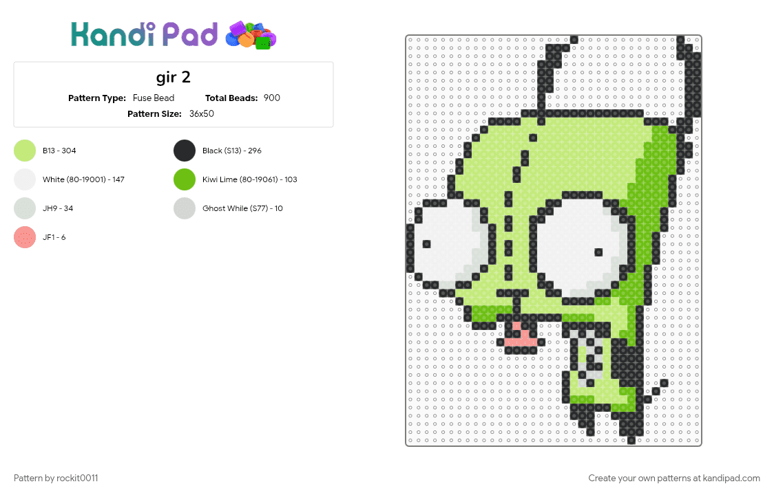 gir 2 - Fuse Bead Pattern by rockit0011 on Kandi Pad - yellow