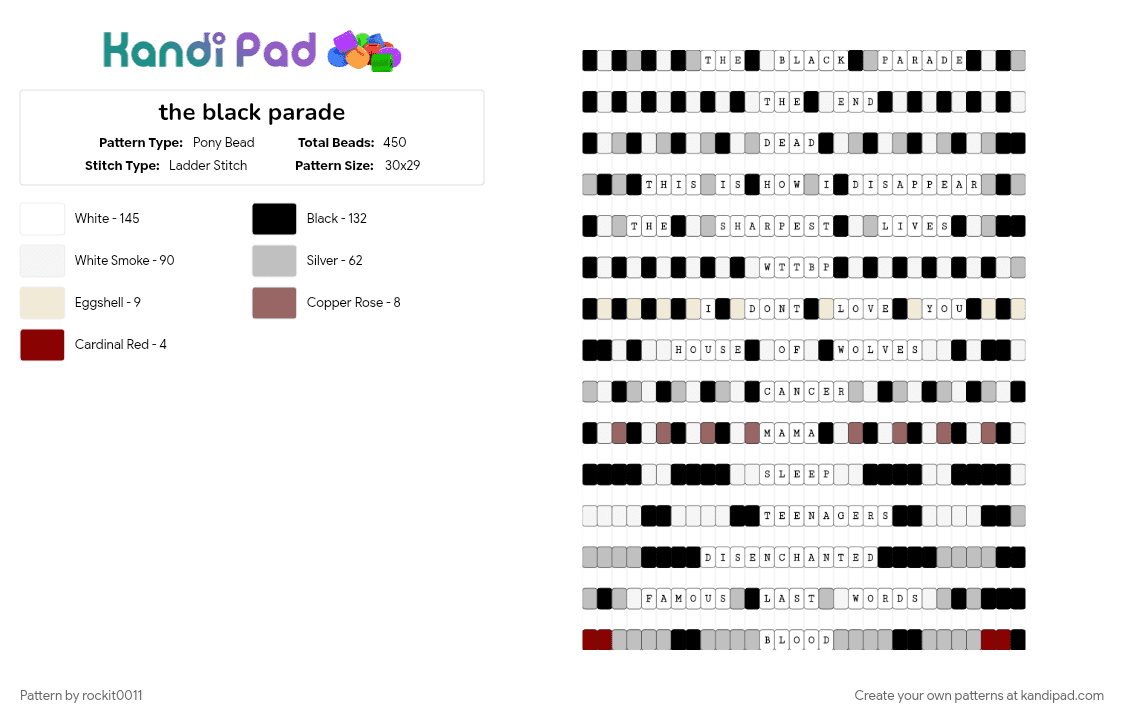 the black parade - Pony Bead Pattern by rockit0011 on Kandi Pad - beige, white
