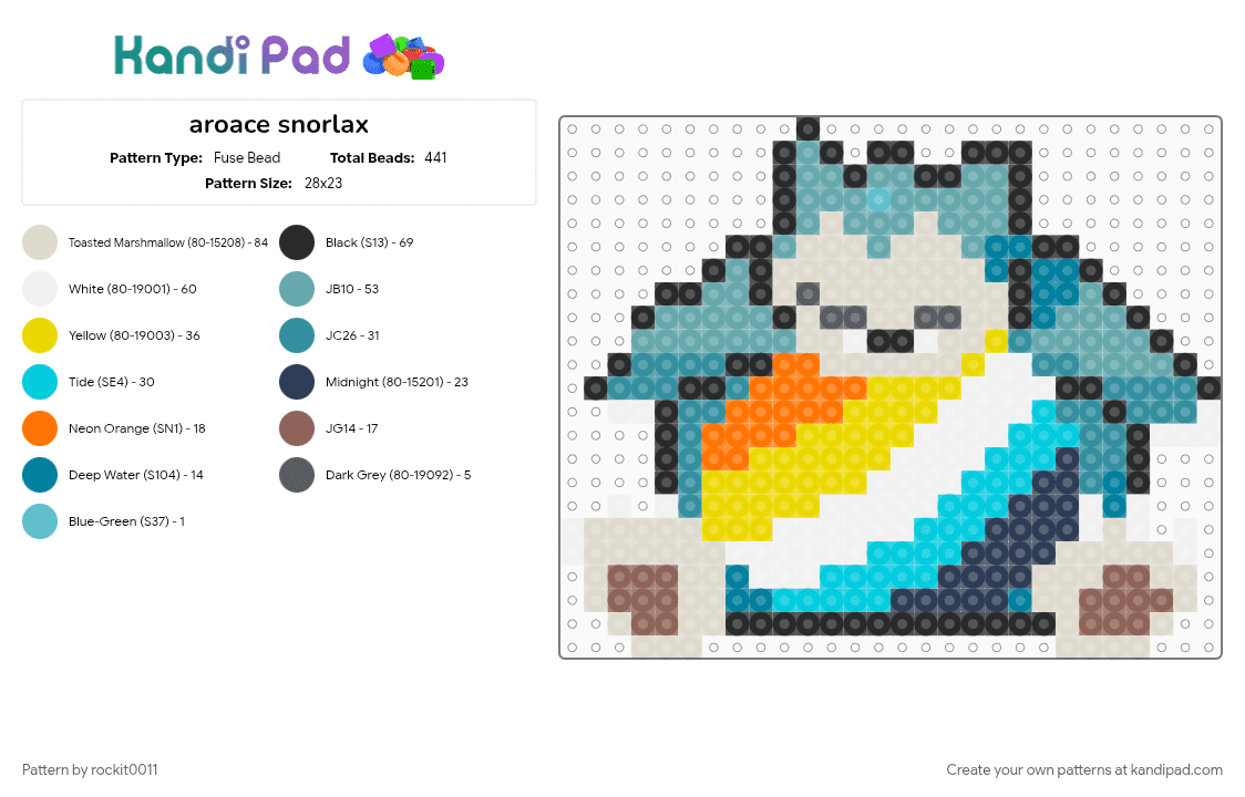 aroace snorlax - Fuse Bead Pattern by rockit0011 on Kandi Pad - beige, teal, yellow