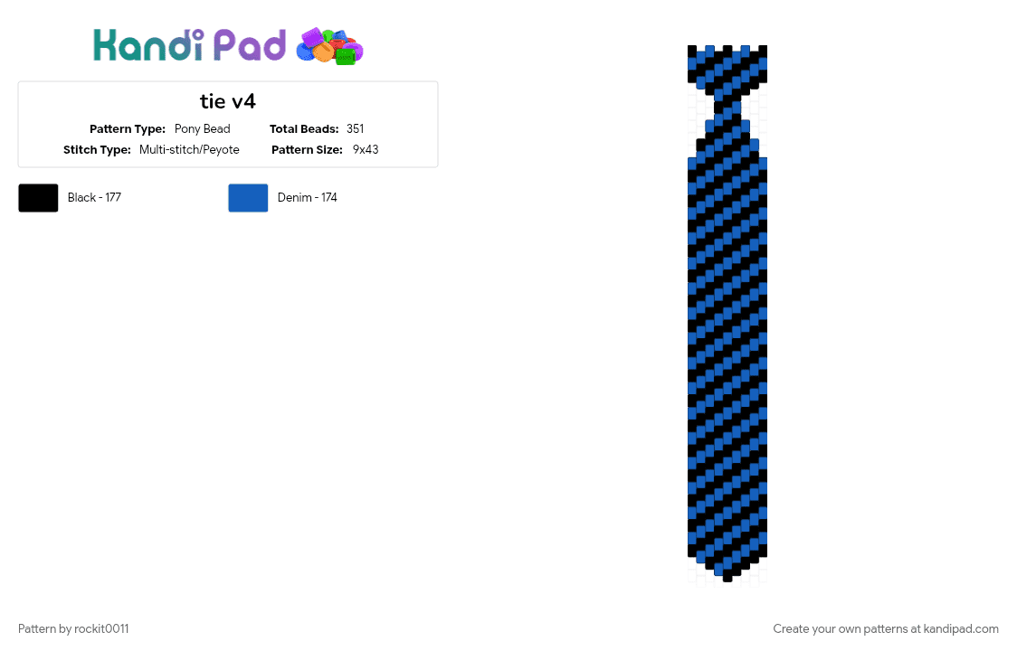 tie v4 - Pony Bead Pattern by rockit0011 on Kandi Pad - black, blue
