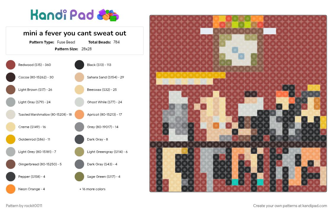 mini a fever you cant sweat out - Fuse Bead Pattern by rockit0011 on Kandi Pad - beige, gray, red