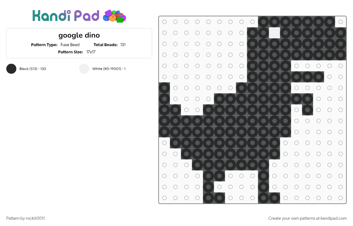 google dino - Fuse Bead Pattern by rockit0011 on Kandi Pad - black