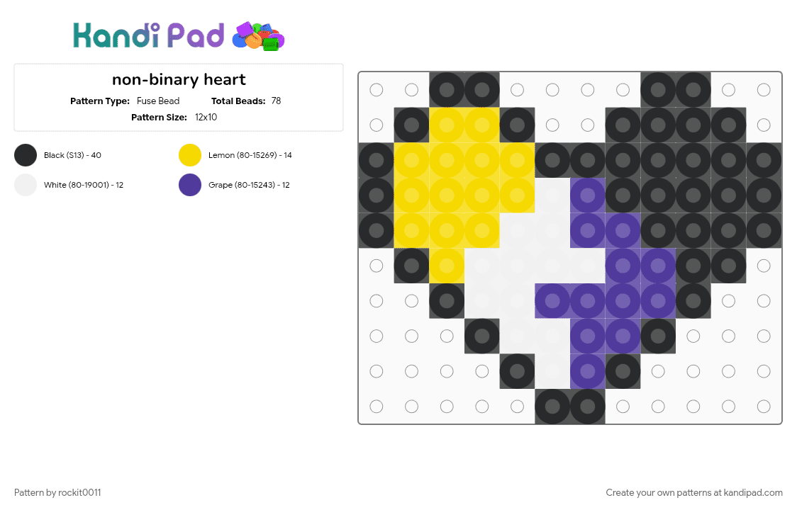 non-binary heart - Fuse Bead Pattern by rockit0011 on Kandi Pad - purple, yellow