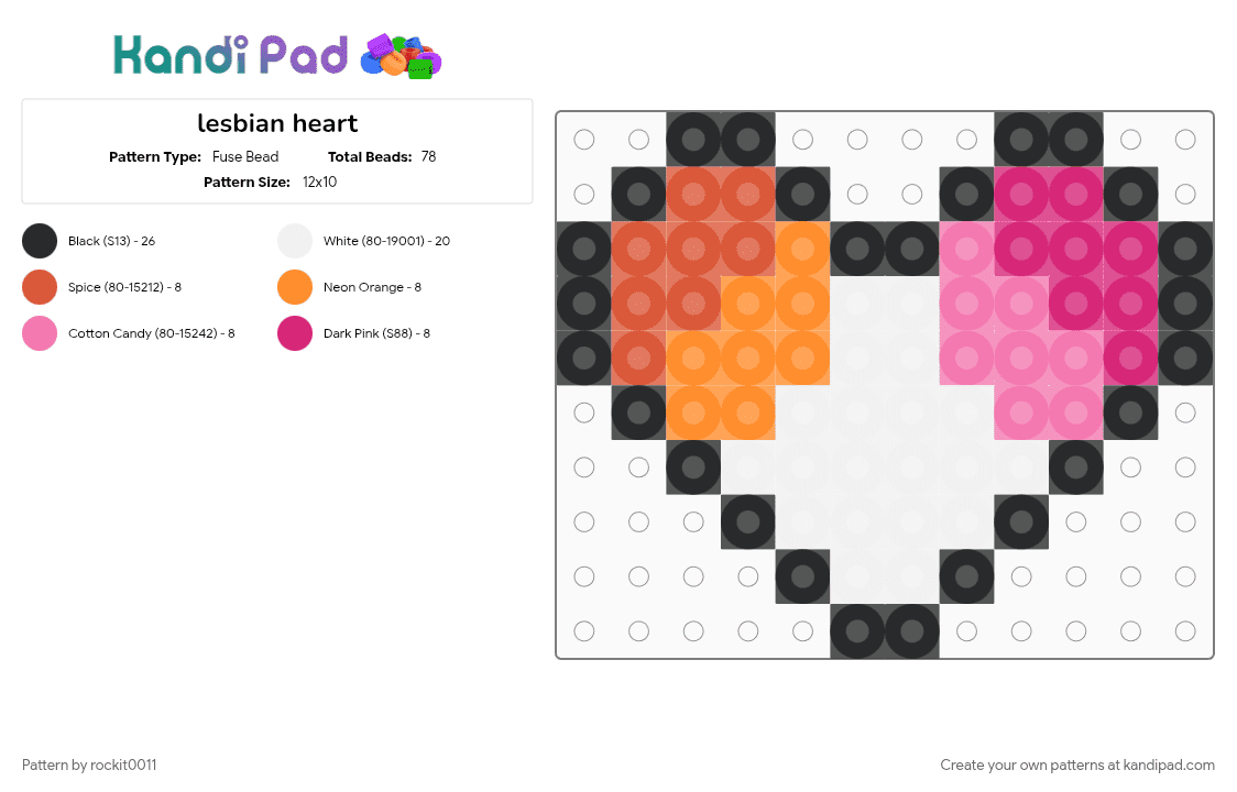 lesbian heart - Fuse Bead Pattern by rockit0011 on Kandi Pad - pink