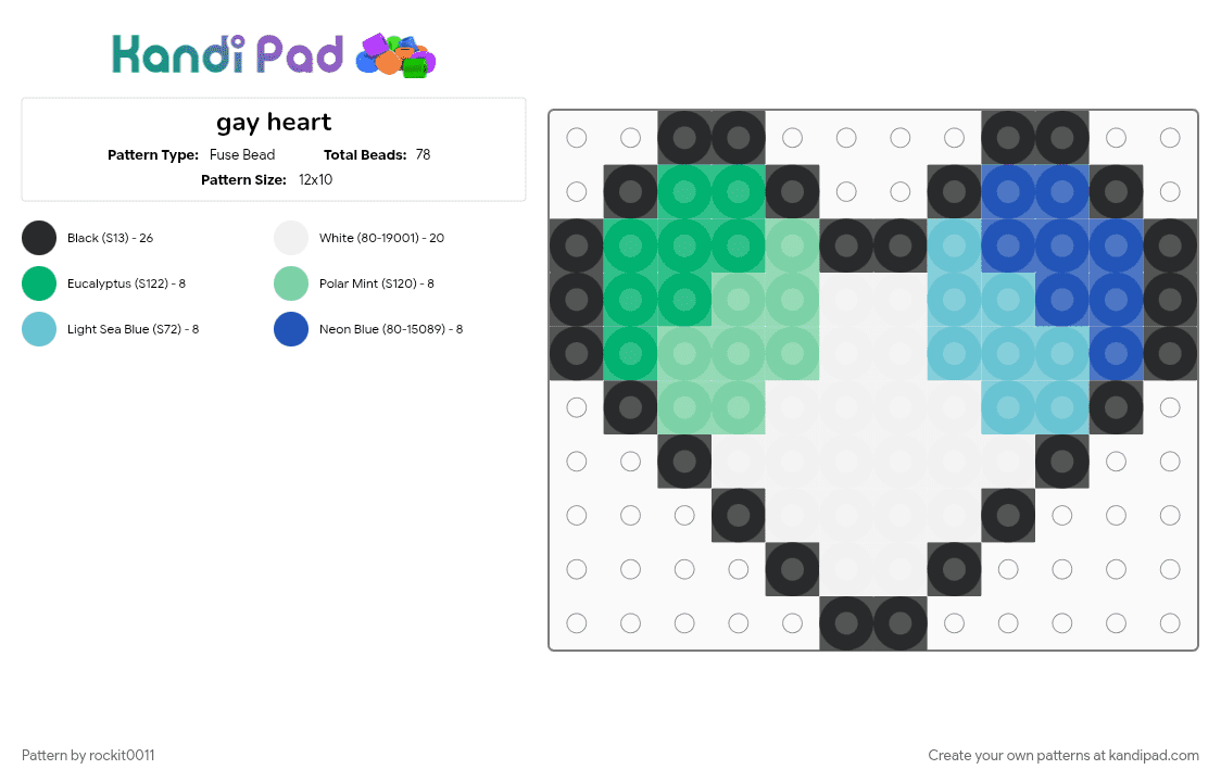 gay heart - Fuse Bead Pattern by rockit0011 on Kandi Pad - blue, green, light blue, teal