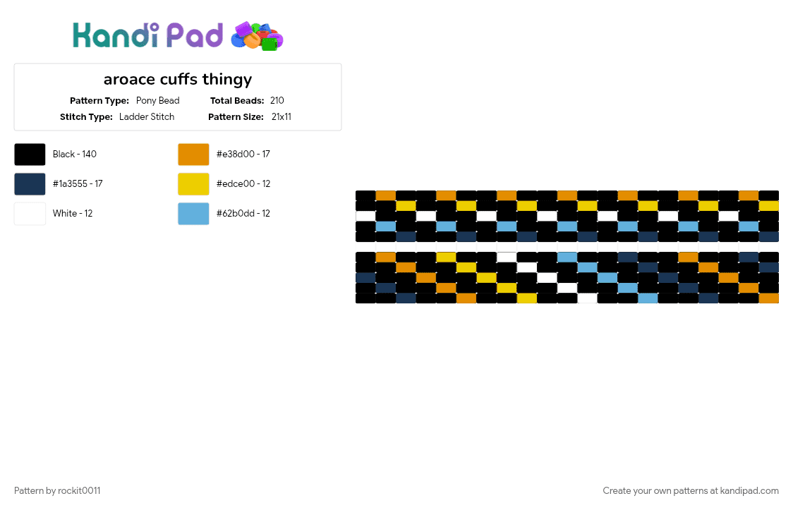 aroace cuffs thingy - Pony Bead Pattern by rockit0011 on Kandi Pad - black, blue, orange