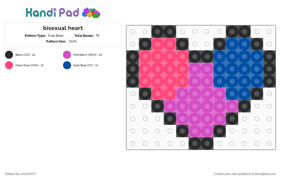 bisexual heart - Fuse Bead Pattern by rockit0011 on Kandi Pad - pink