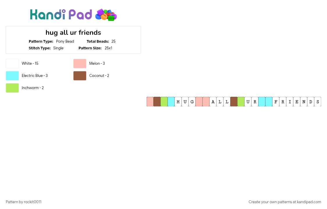 hug all ur friends - Pony Bead Pattern by rockit0011 on Kandi Pad - beige, light blue, white