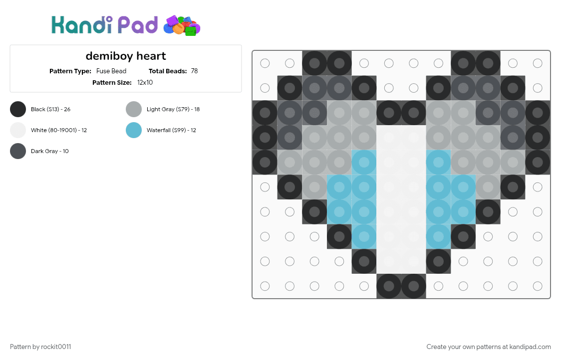 demiboy heart - Fuse Bead Pattern by rockit0011 on Kandi Pad - gray, light blue