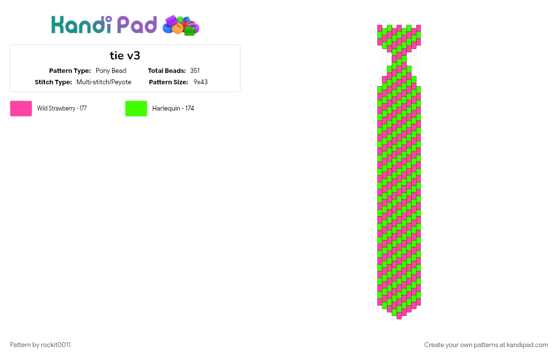 tie v3 - Pony Bead Pattern by rockit0011 on Kandi Pad - green, pink