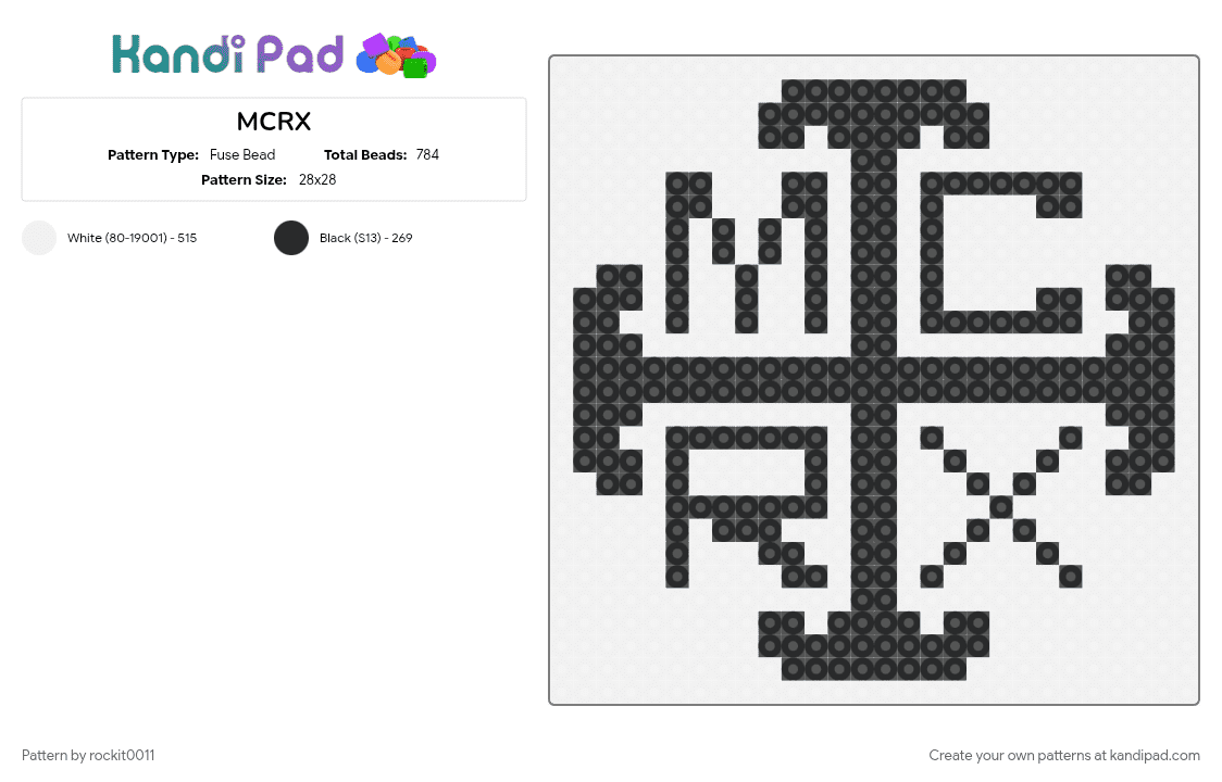 MCRX - Fuse Bead Pattern by rockit0011 on Kandi Pad - black, white