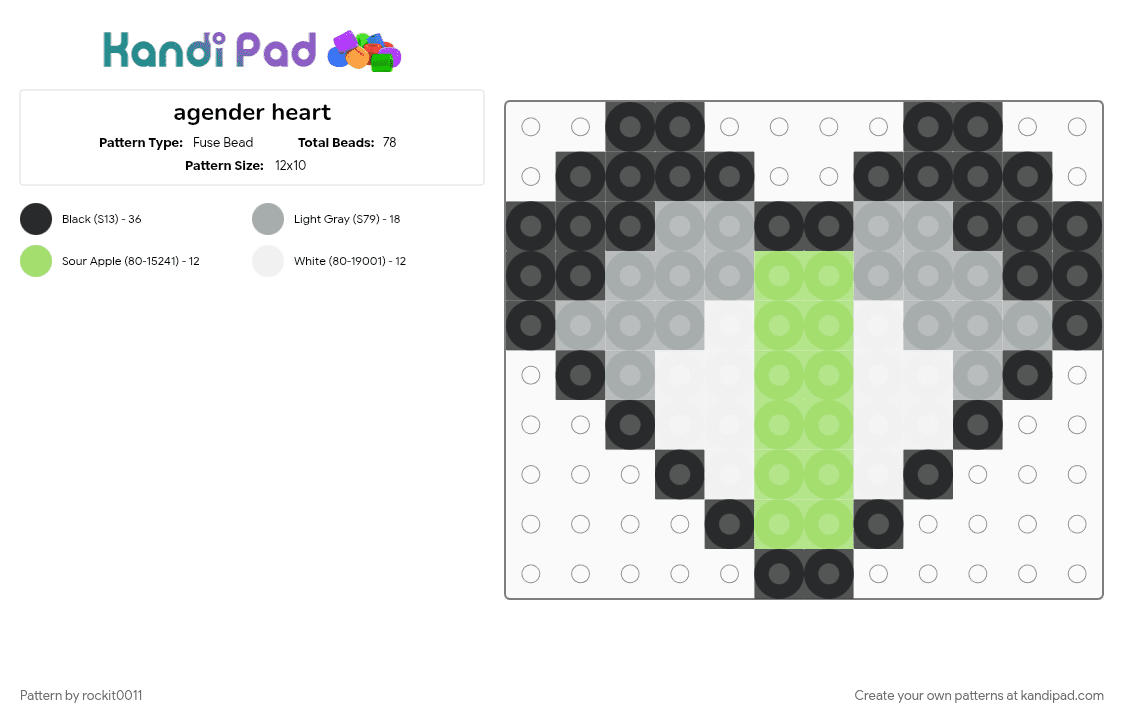 agender heart - Fuse Bead Pattern by rockit0011 on Kandi Pad - gray, green