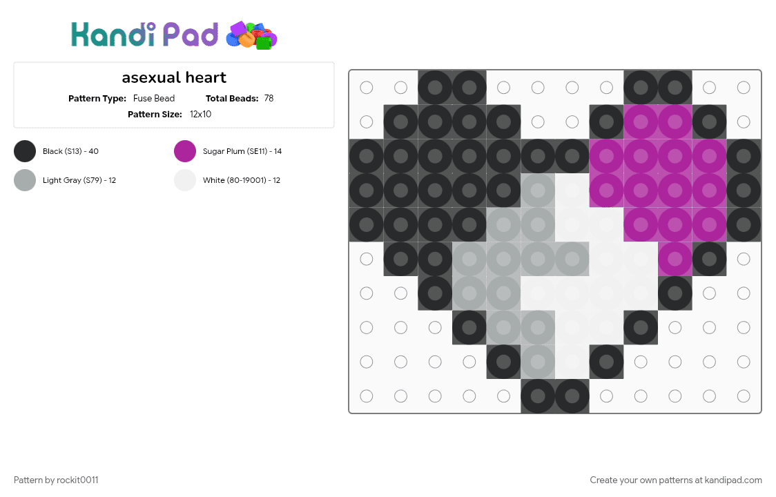 asexual heart - Fuse Bead Pattern by rockit0011 on Kandi Pad - gray, pink