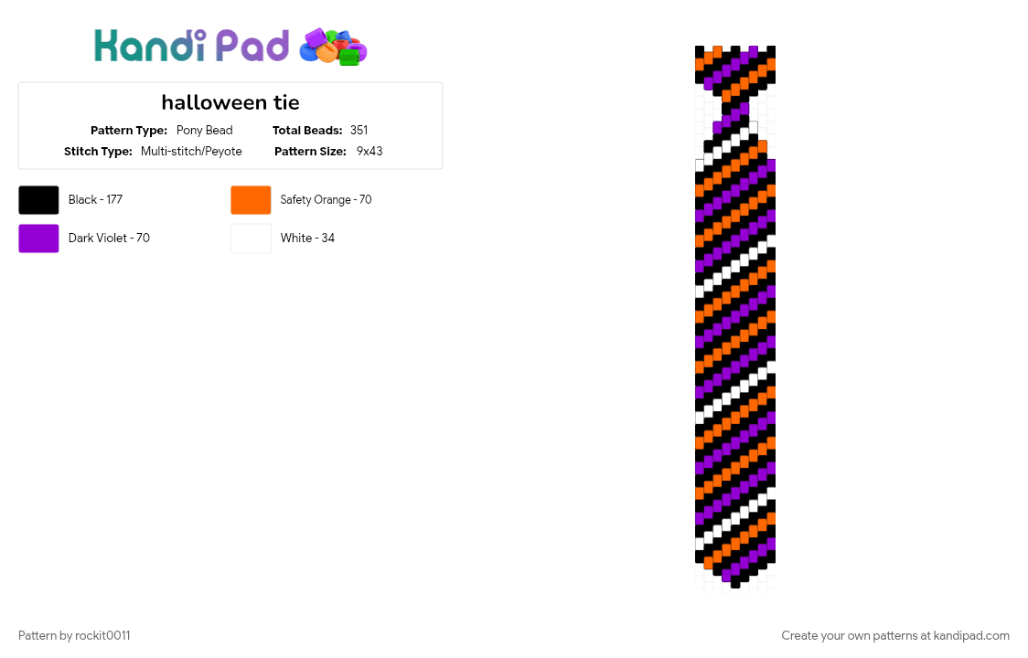 halloween tie - Pony Bead Pattern by rockit0011 on Kandi Pad - orange, purple