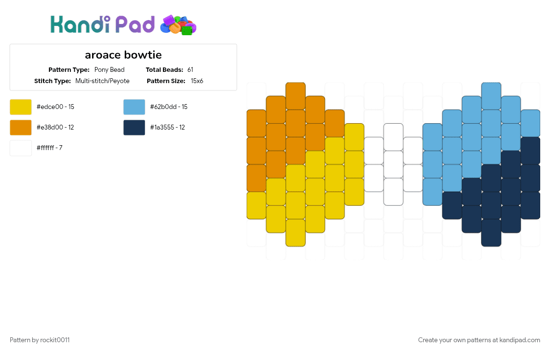 aroace bowtie - Pony Bead Pattern by rockit0011 on Kandi Pad - light blue, yellow