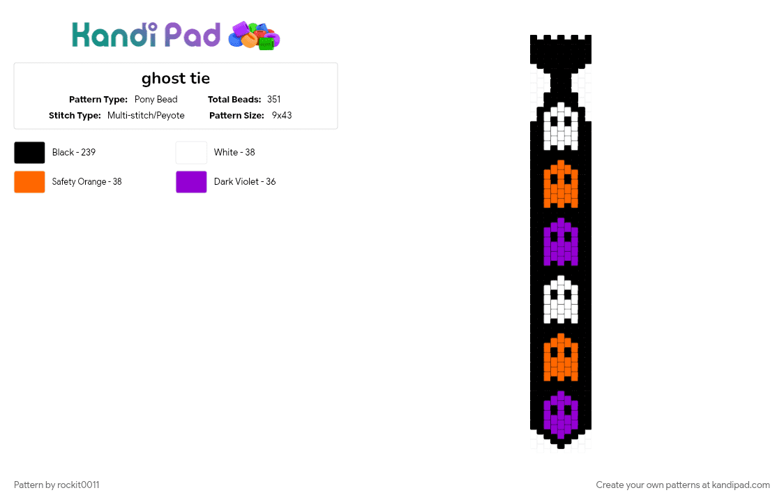 ghost tie - Pony Bead Pattern by rockit0011 on Kandi Pad - black, orange, purple