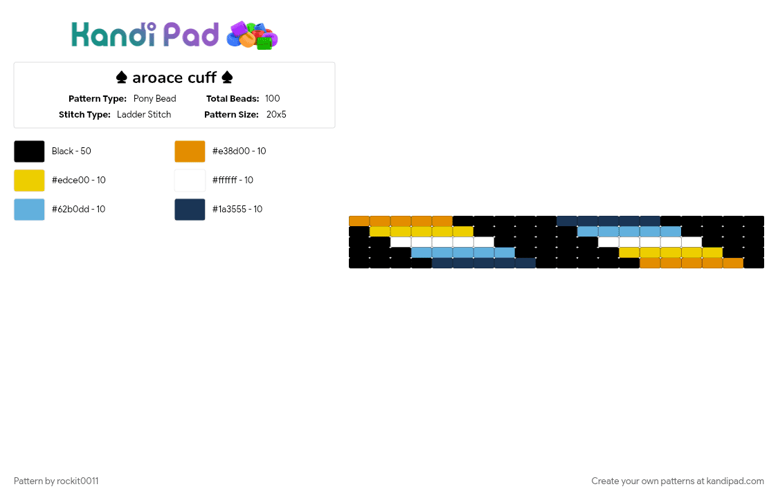 ♠︎ aroace cuff ♠︎ - Pony Bead Pattern by rockit0011 on Kandi Pad - black, blue, colorful, yellow