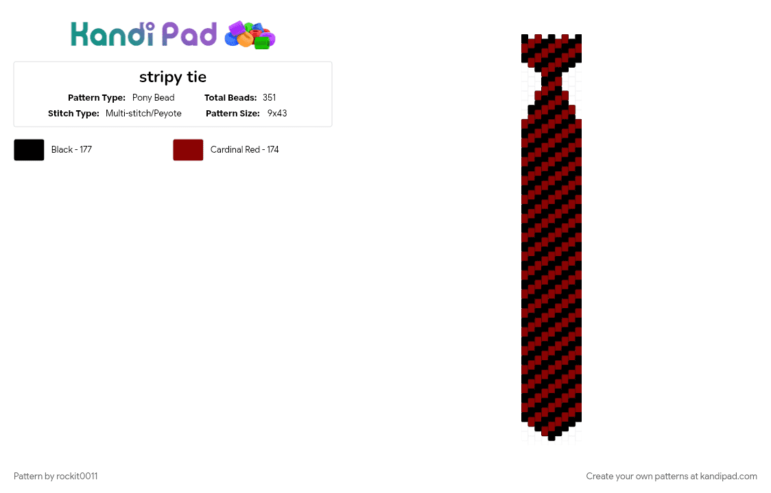 stripy tie - Pony Bead Pattern by rockit0011 on Kandi Pad - black, red