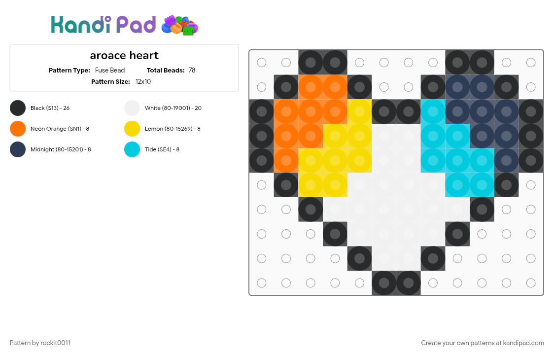 aroace heart - Fuse Bead Pattern by rockit0011 on Kandi Pad - light blue, orange, purple, yellow