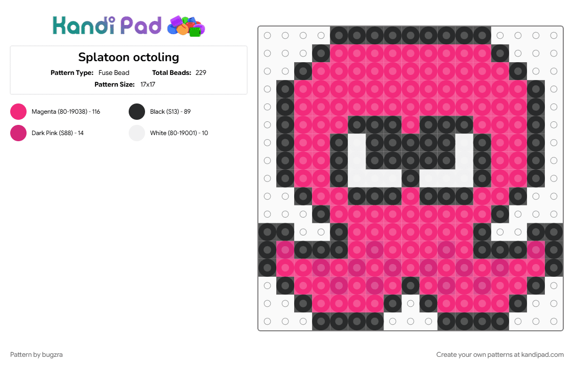 Splatoon octoling - Fuse Bead Pattern by bugzra on Kandi Pad - character, game, gaming, nintendo, ocean, octoling, octopus, pink, splatoon
