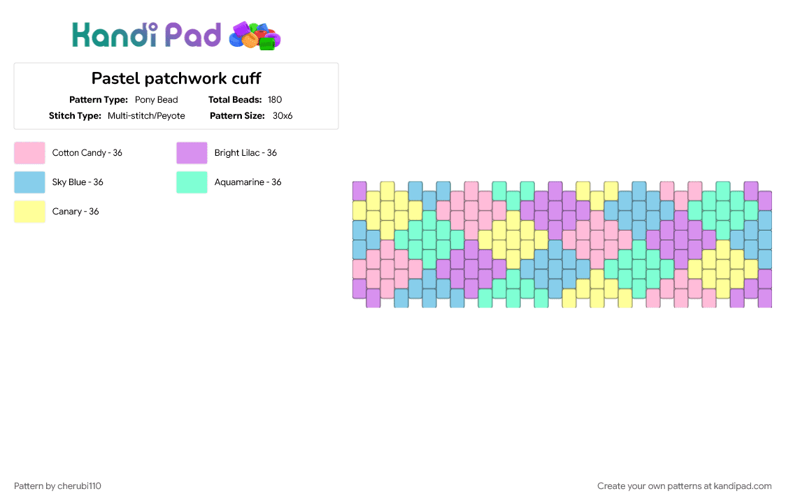 Pastel patchwork cuff - Pony Bead Pattern by cherubi110 on Kandi Pad - bracelet, colorful, cuff, cute, geometric, pastel, patchwork, pink, rainbow