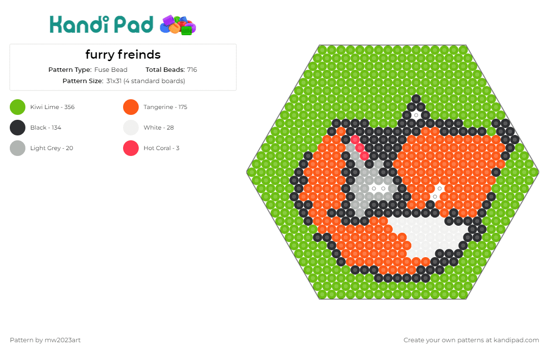 furry freinds - Fuse Bead Pattern by mw2023art on Kandi Pad - fox,bunny,friends,cuddle,animals,sleep,hexagon