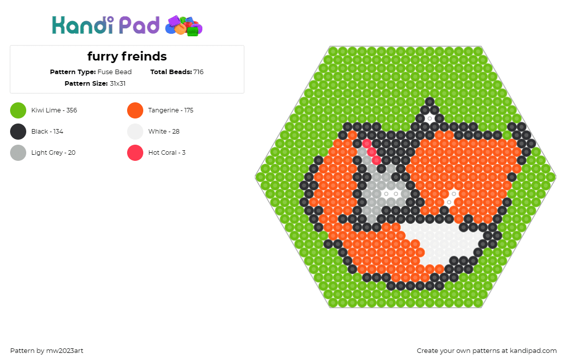 furry freinds - Fuse Bead Pattern by mw2023art on Kandi Pad - fox,bunny,friends,cuddle,animals,sleep,hexagon