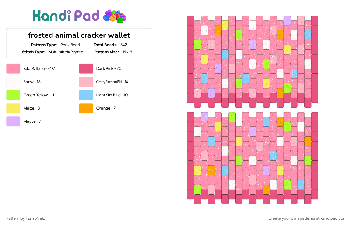 frosted animal cracker wallet - Pony Bead Pattern by lizzisp1ralz on Kandi Pad - animal cracker, glitter, pink, wallet