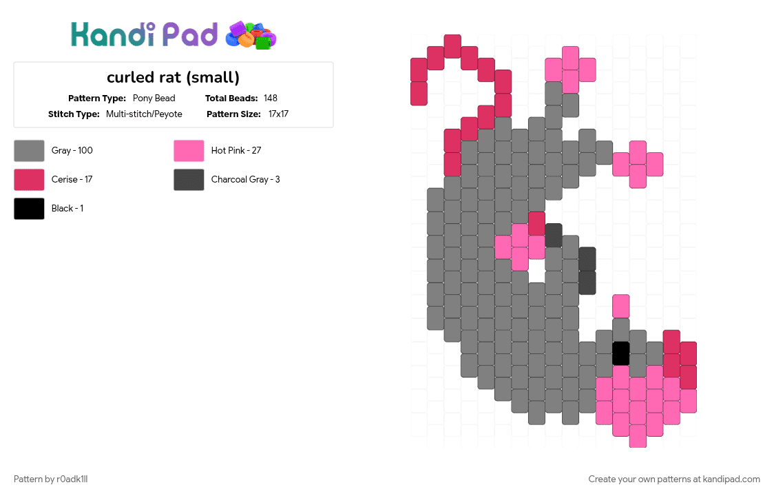 curled rat (small) - Pony Bead Pattern by r0adk1ll on Kandi Pad - animal, gray, rat, rodent
