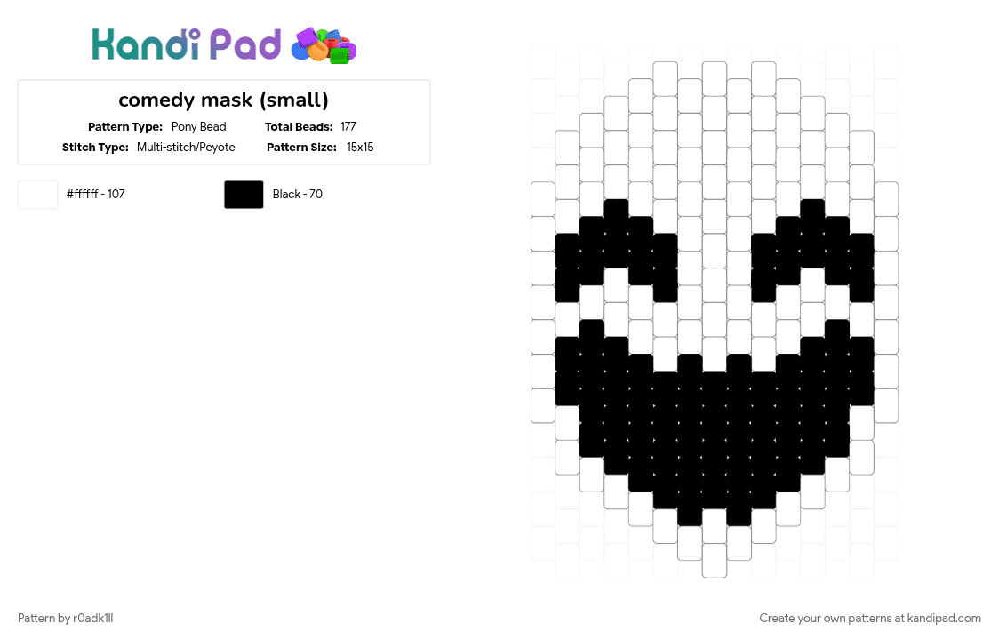 comedy mask (small) - Pony Bead Pattern by r0adk1ll on Kandi Pad - black, comedy, comedy mask, tragedy and comedy masks, white
