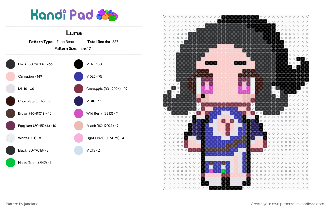 Luna - Fuse Bead Pattern by janelane on Kandi Pad - beige, black, brown, purple