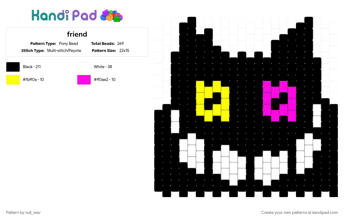 friend test ver - Pony Bead Pattern by null_wav on Kandi Pad - black, pink, white, yellow